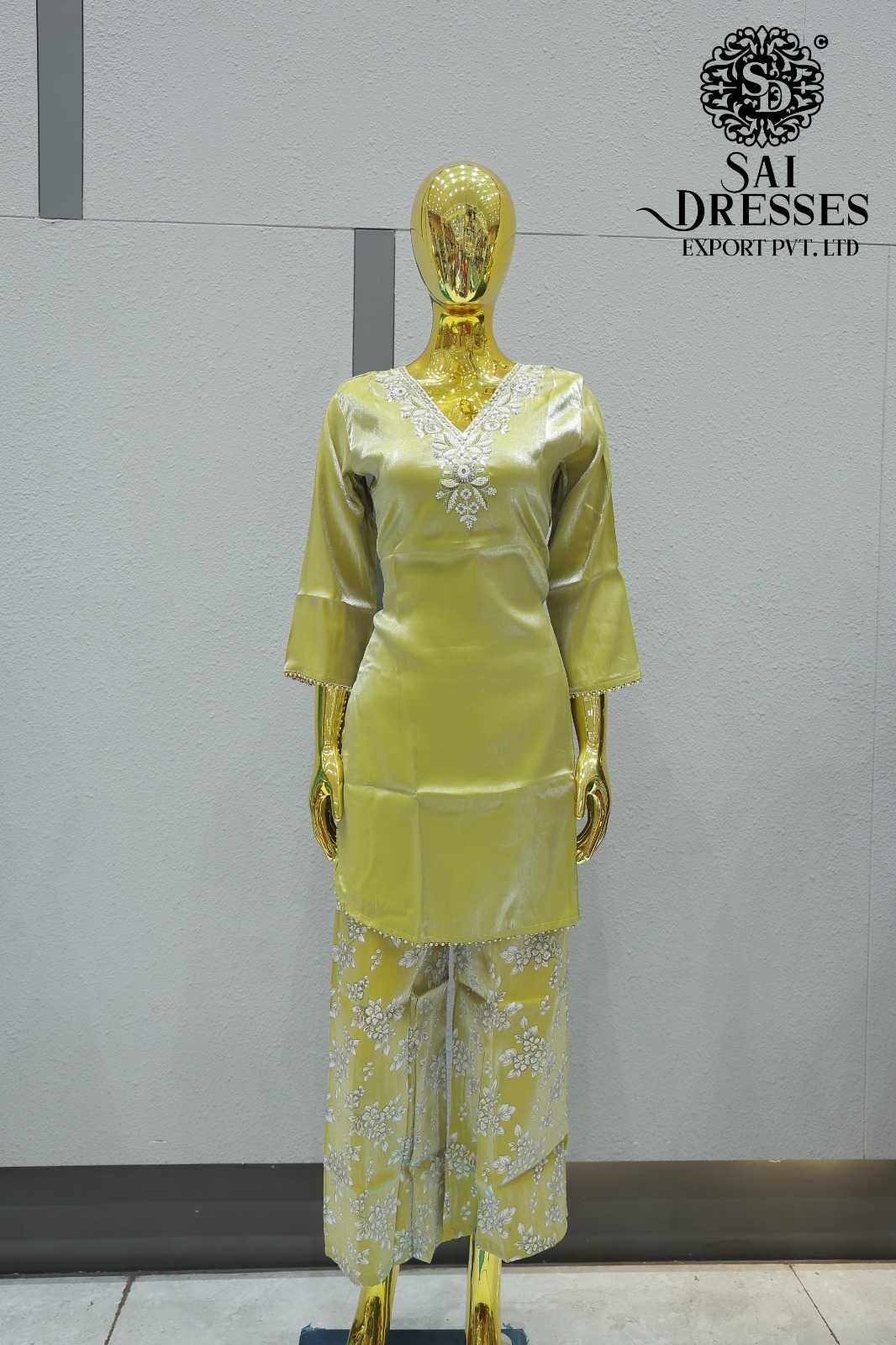 LIME YELLOW PURE JIMMY CHOO HEAVY HANDWORK KURTI PALAZZO SET