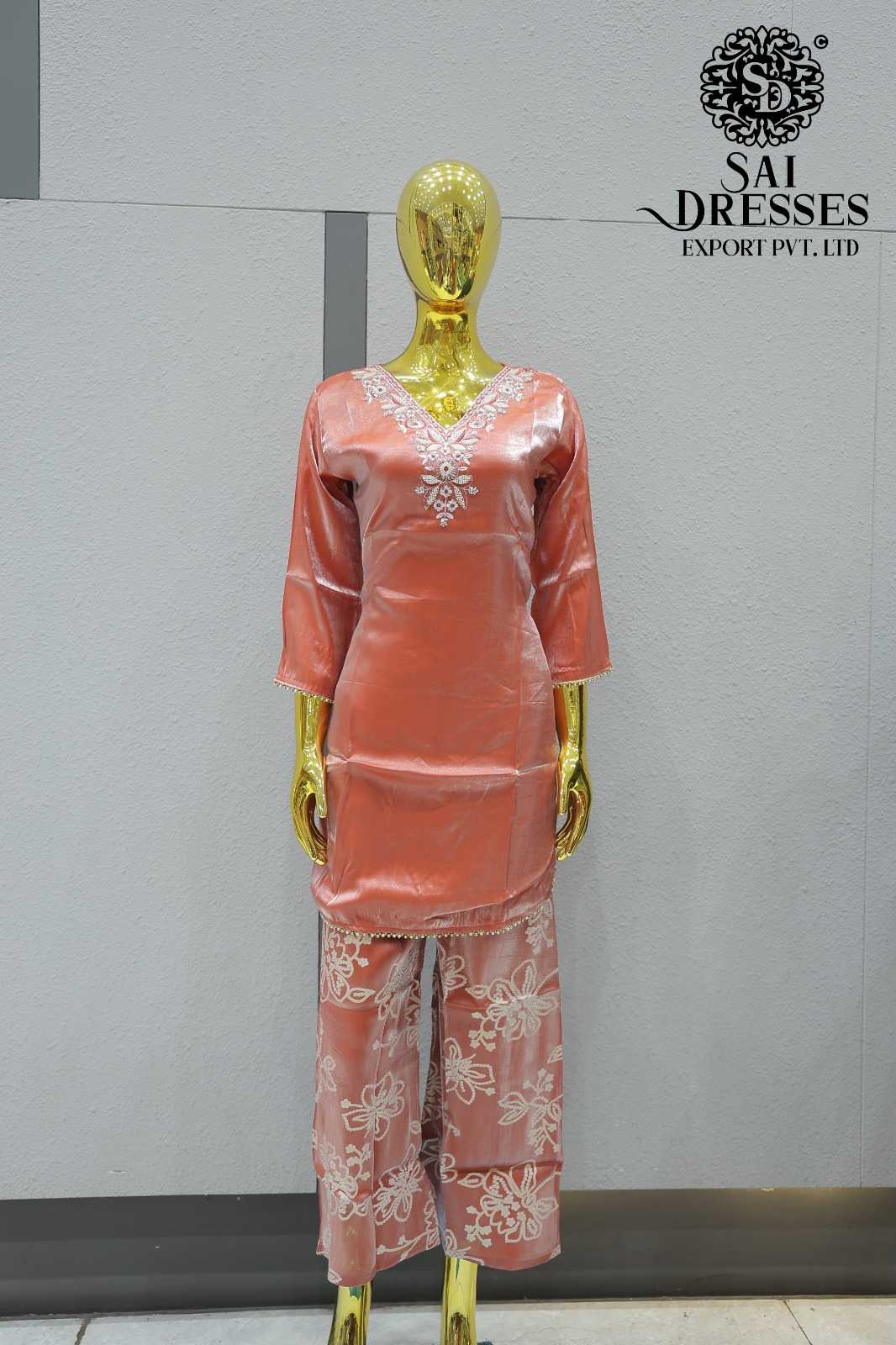 PEACH PINK PURE JIMMY CHOO HEAVY HANDWORK KURTI PALAZZO SE