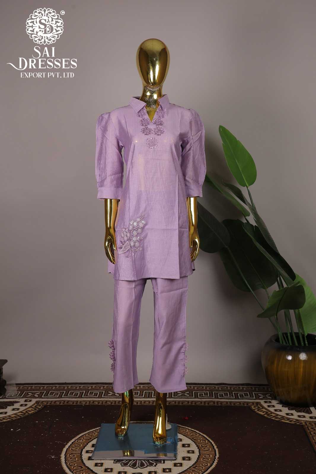 PREMIUM VATICAN SILK STRAIGHT KURTI WITH PANT FEATURING GPO LACES AND ELEGANT HAND WORK IN LILAC