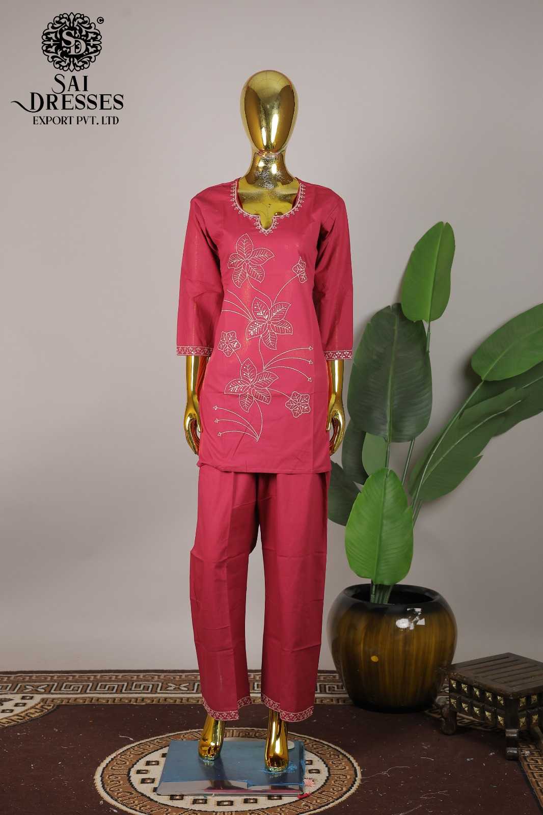 PURE COTTON EMBROIDERY WORK WOMEN KURTI WITH PANT SET – ELEGANT DAILY WEAR DESIGN – SOFT BREATHABLE SUMMER SEASON COLLECTION – PINK