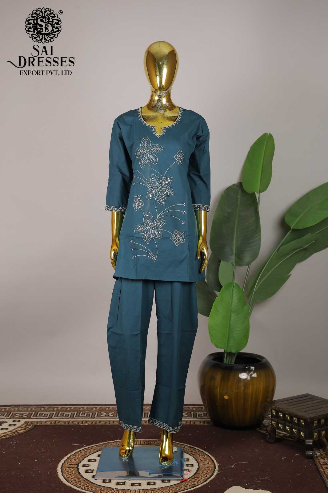 PURE COTTON EMBROIDERY WORK WOMEN KURTI WITH PANT SET – PREMIUM COMFORTABLE ETHNIC WEAR – TRENDING SUMMER SEASON COLLECTION – TEAL GREEN