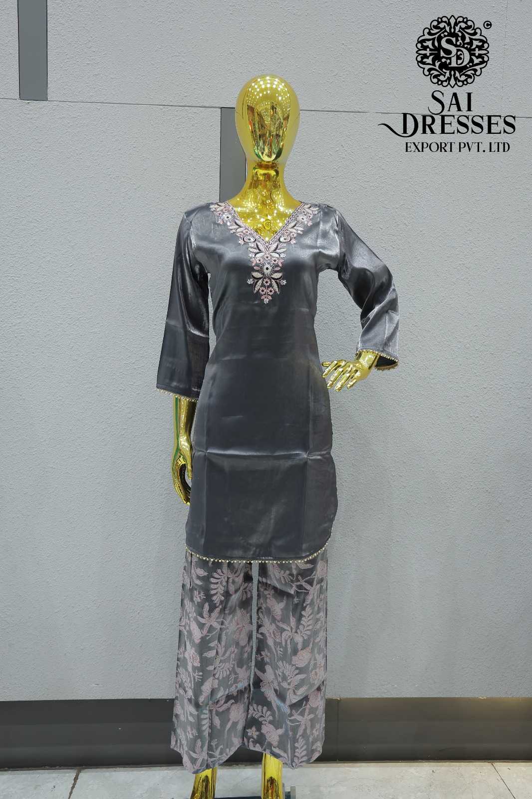 STEEL GREY PURE JIMMY CHOO HEAVY HANDWORK KURTI PALAZZO SET