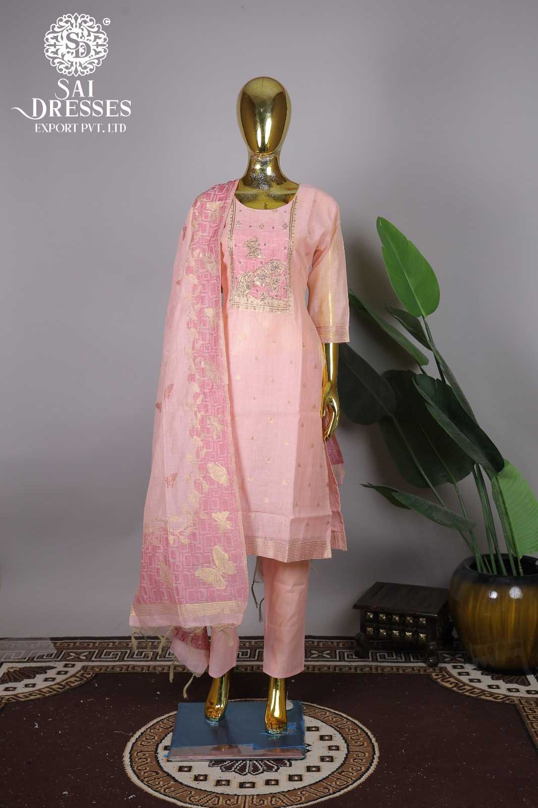 STYLISH PINK PURE JAMDANI COTTON HEAVY HAND WORK STRAIGHT SUIT SET FOR WOMEN