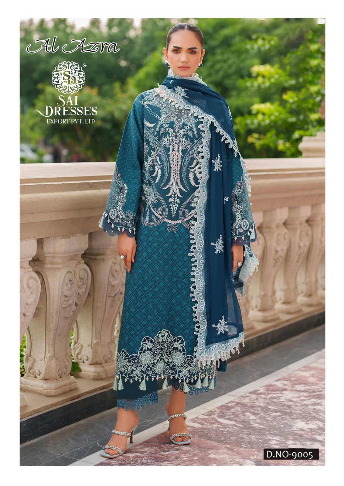 TEAL BLUE PURE COTTON SUIT SET WITH HEAVY GPO LACE AND DUPATTA
