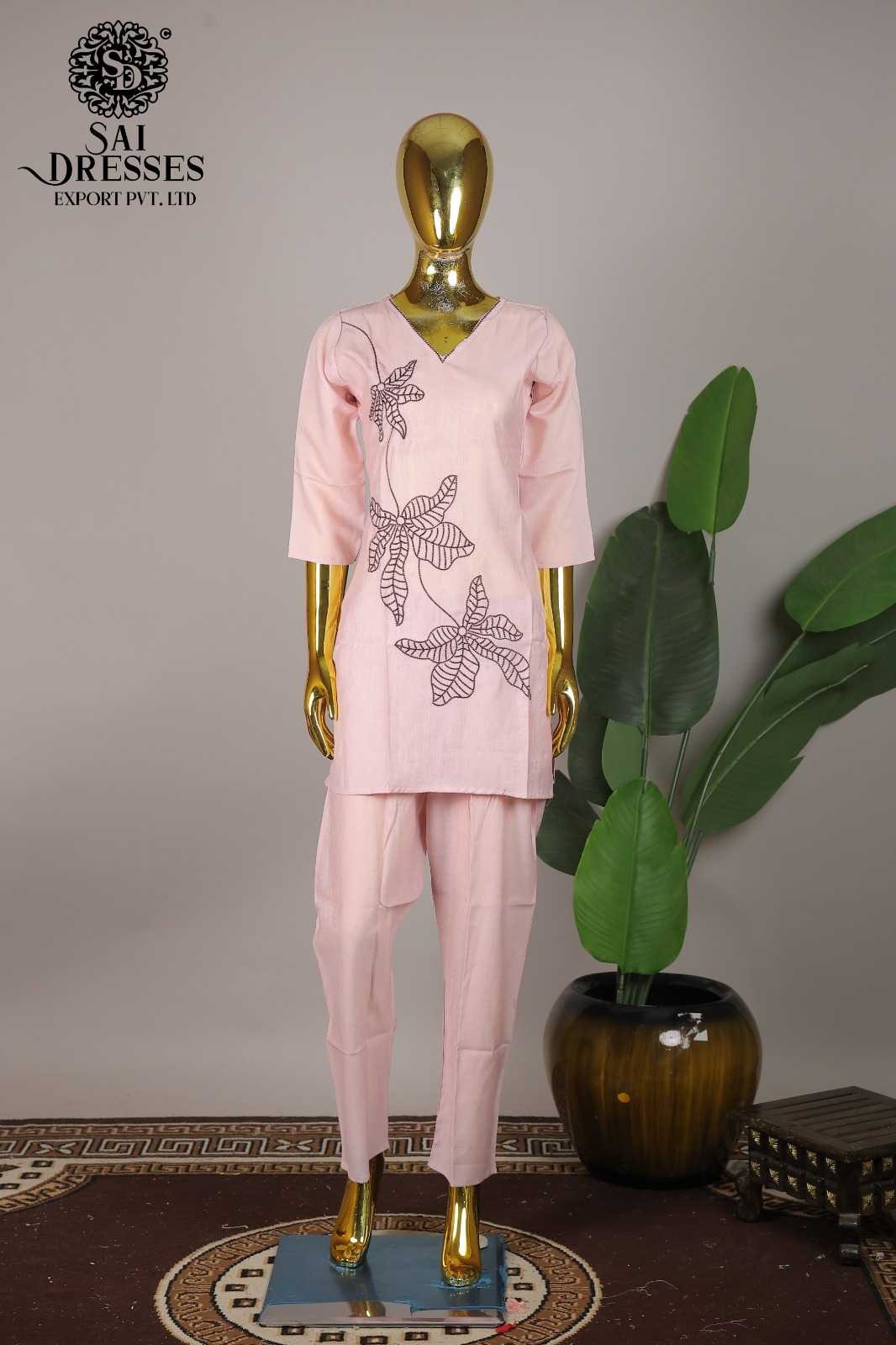 VARTICAN ROMAN WITH EMBROIDERY WORK DESIGNER TOP BOTTOM SET IN BABY PINK