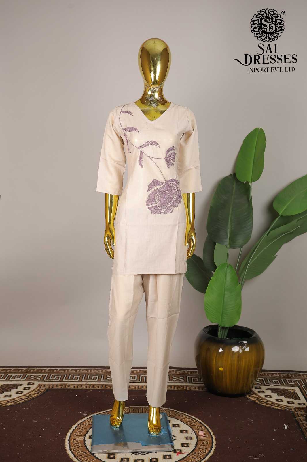 VARTICAN ROMAN WITH EMBROIDERY WORK DESIGNER TOP BOTTOM SET IN MAUVE PURPLE