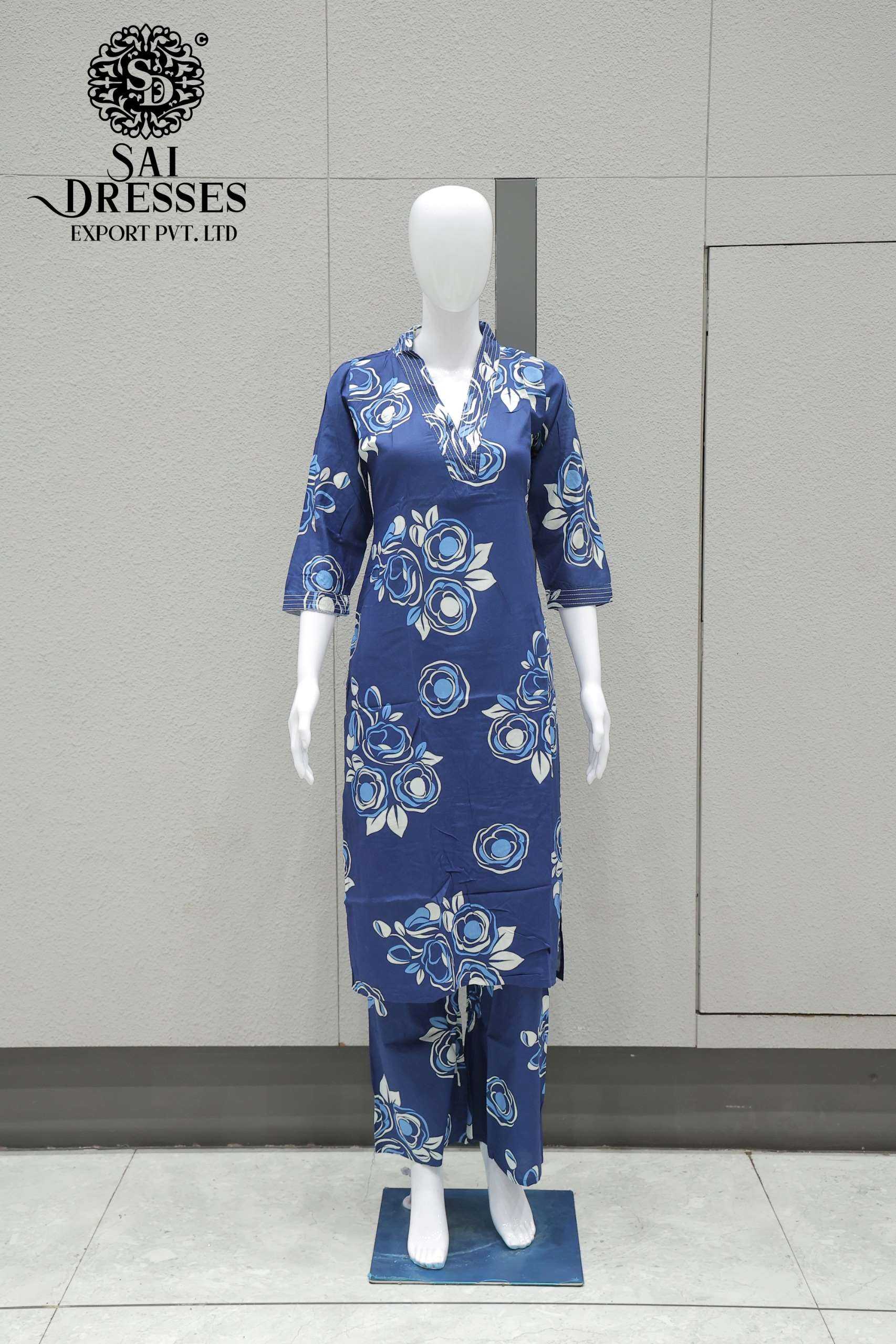 WOMEN'S BLUE REYON HEAVY DIGITAL PRINT STRAIGHT KURTI WITH MATCHING PALAZZO SET