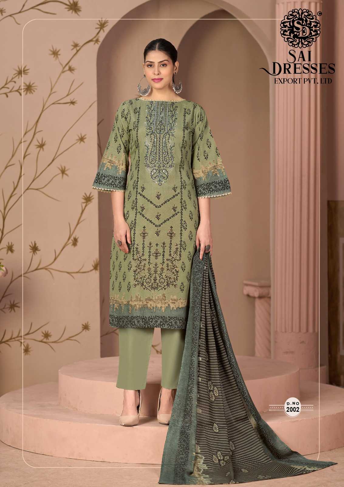 WOMEN'S PURE COTTON HEAVY GPO LACE KURTA PANT DUPATTA SET - SAGE GREEN