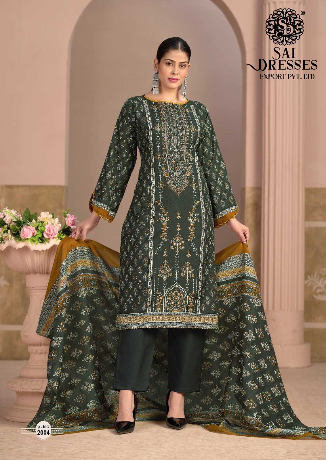 WOMEN'S PURE COTTON HEAVY GPO LACE KURTA PANT DUPATTA SET - SLATE BLUE