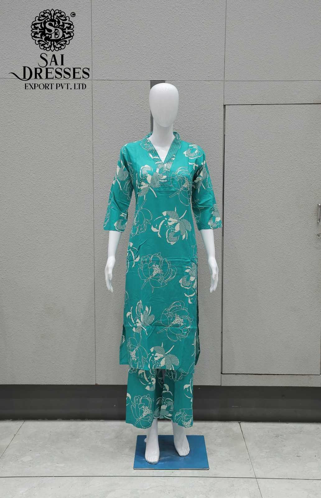 WOMEN'S TURQUOISE REYON HEAVY DIGITAL PRINT STRAIGHT KURTI WITH MATCHING PALAZZO SET