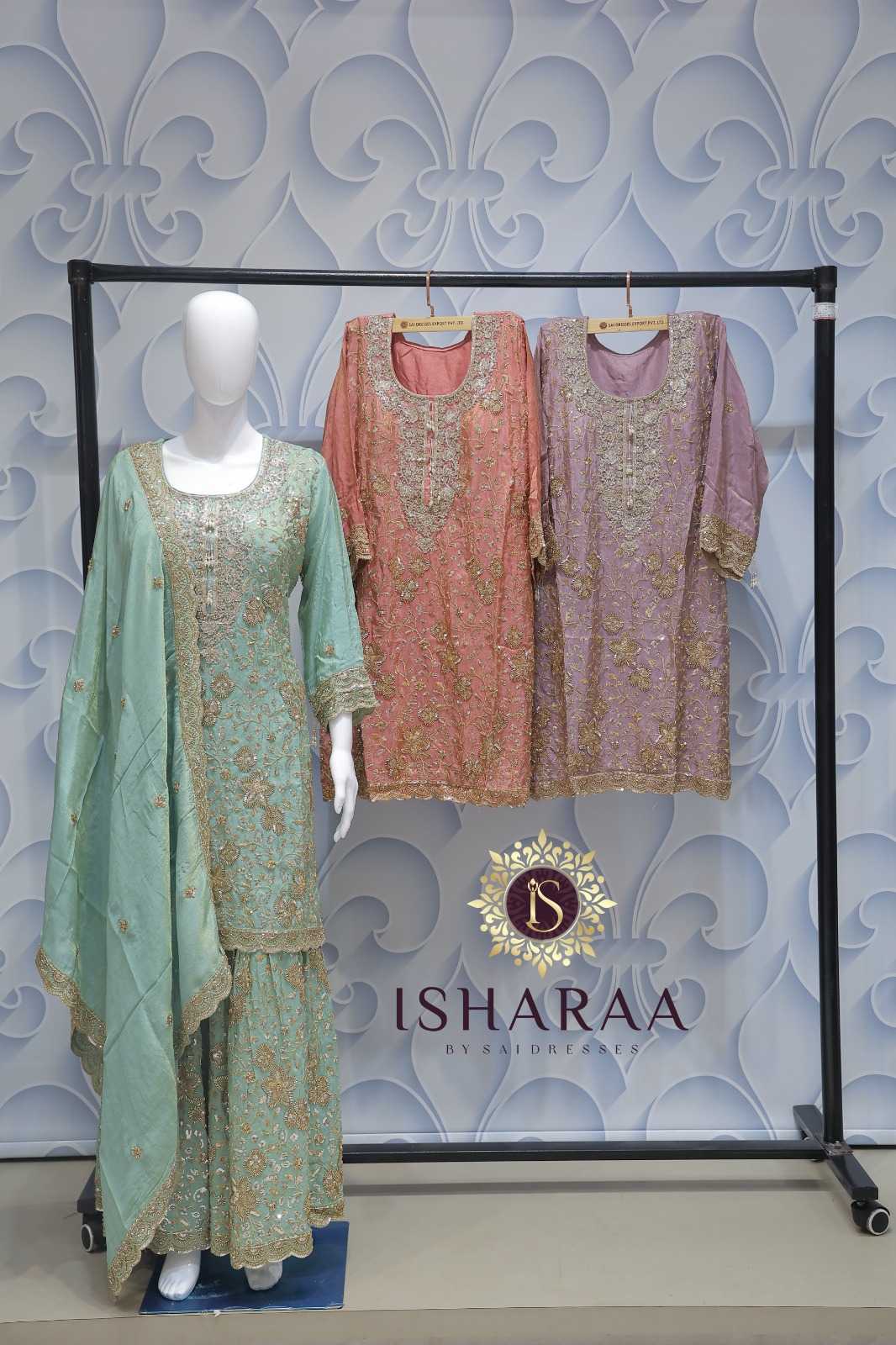 AQUA BLUE HEAVY EMBROIDERED DESIGNER SHARARA SET WITH PREMIUM FLORAL WORK AND GRACEFUL PARTYWEAR LOOK