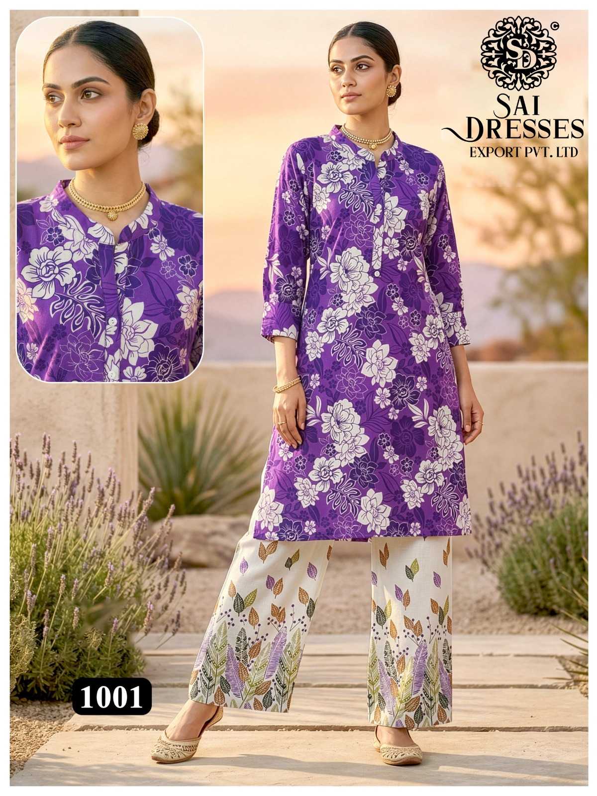 HEAVY REYON DESIGNER DIGITAL PRINT CO-ORD SET WITH PRINTED PANT - PURPLE