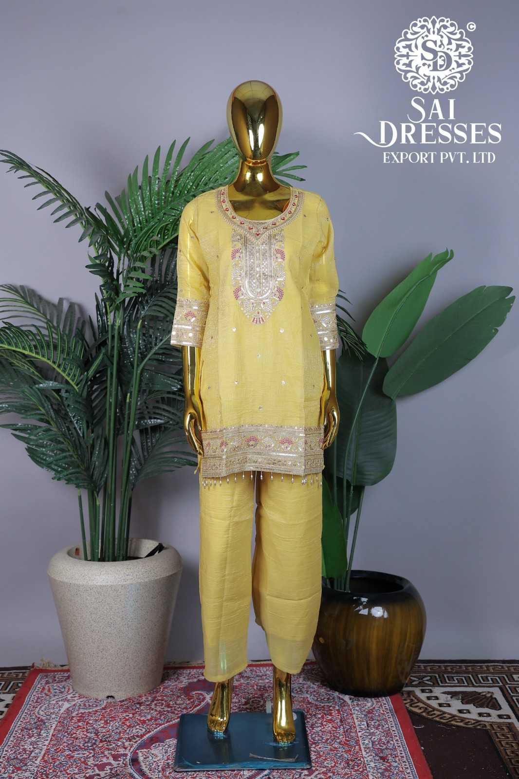 LIGHT YELLOW EMBELLISHED KURTI WITH PANT SET