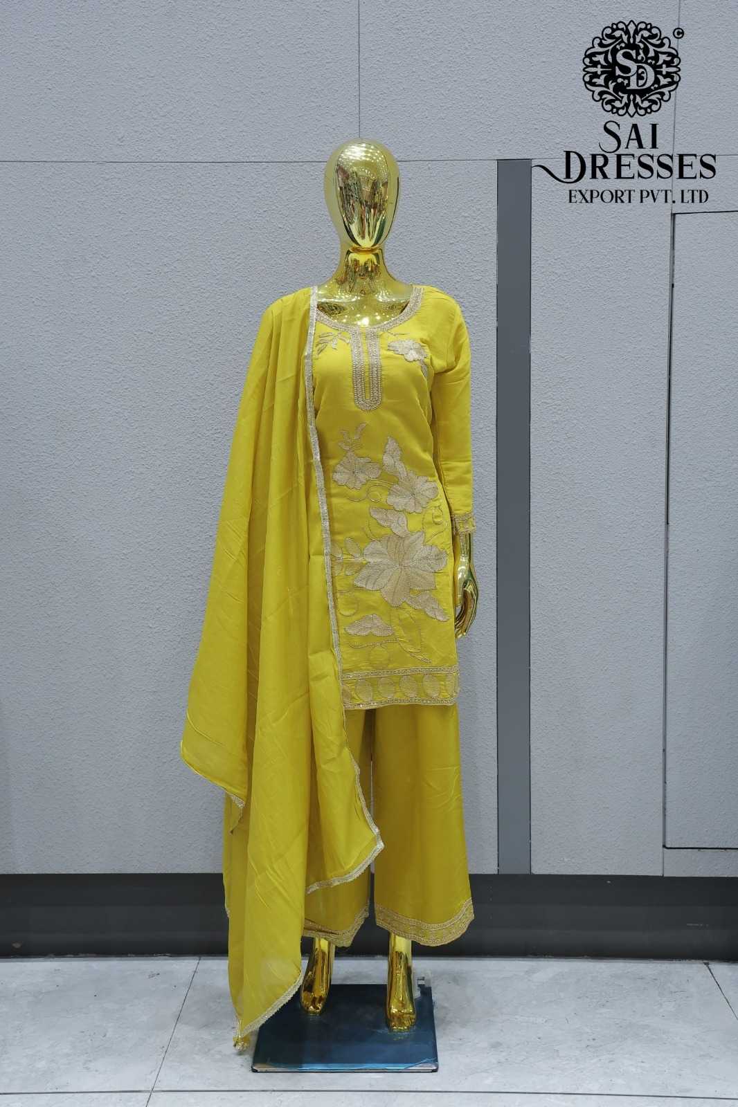 MUSTARD YELLOW DESIGNER SUIT WITH RICH FLORAL EMBROIDERY AND DUPATTA SET