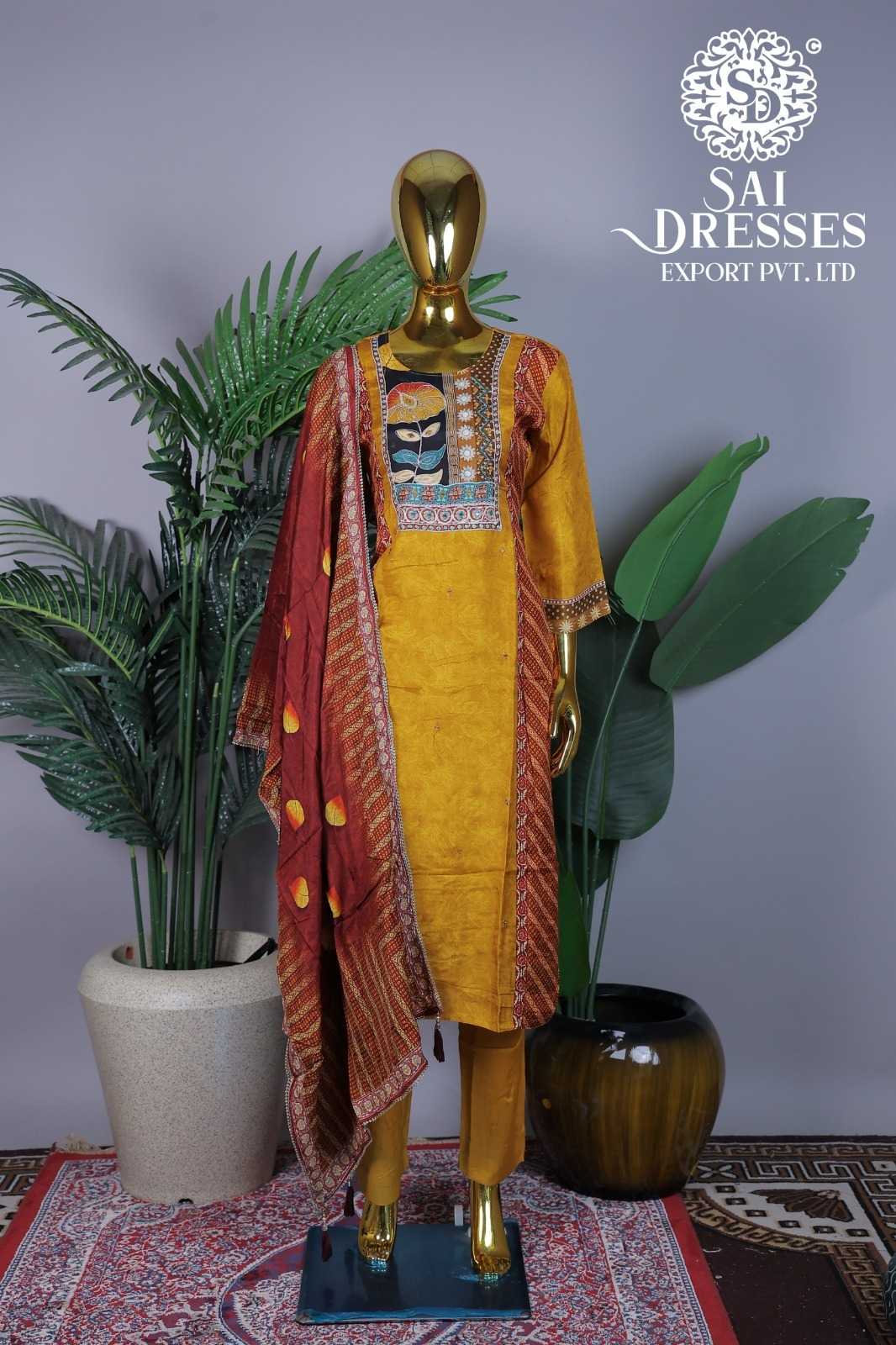 MUSTARD YELLOW PRINTED DESIGNER STRAIGHT SUIT WITH CONTRAST DUPATTA