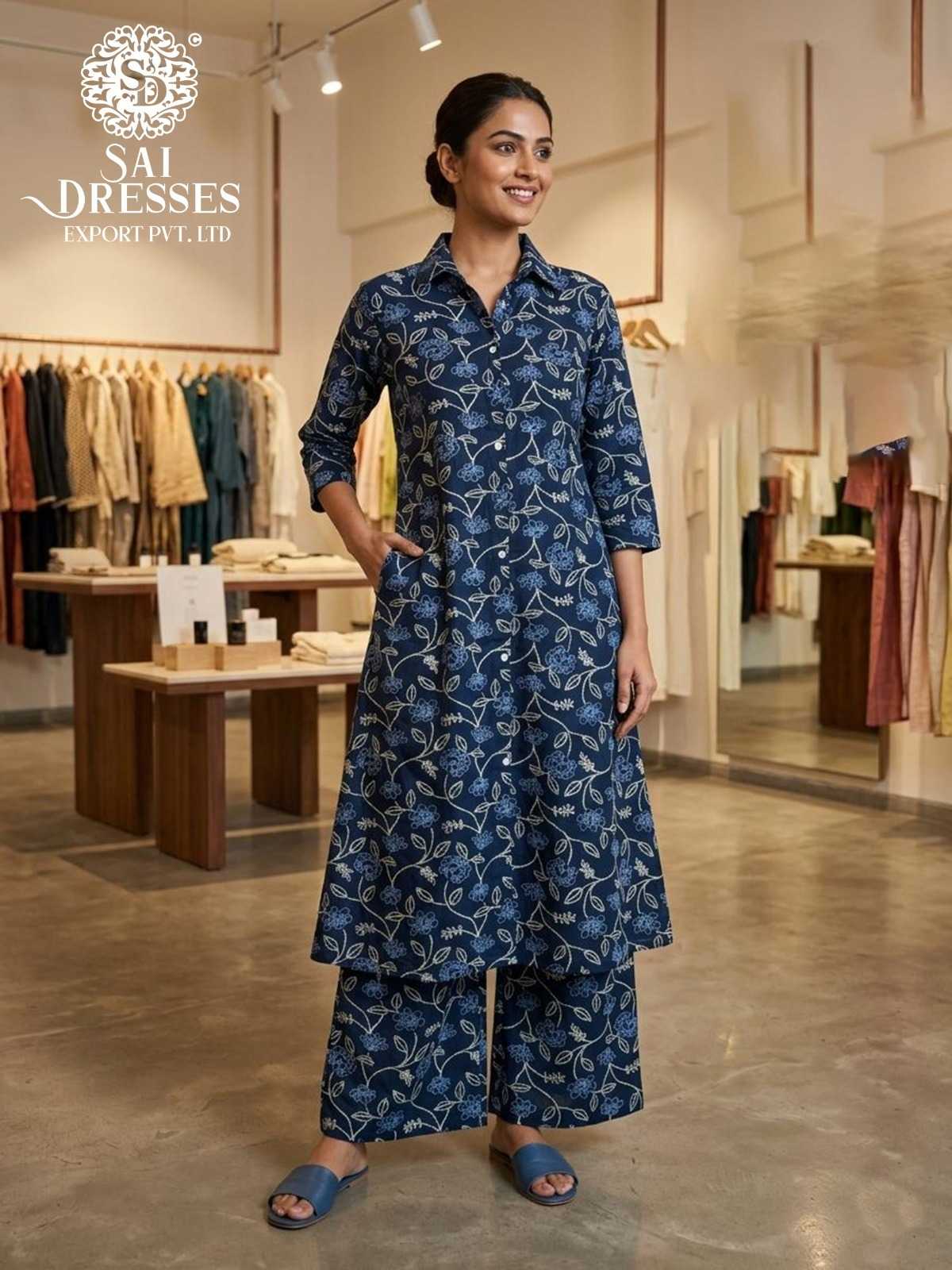 NAVY BLUE LIVA REYON FLORAL PRINTED DESIGNER KURTI PALAZZO SET