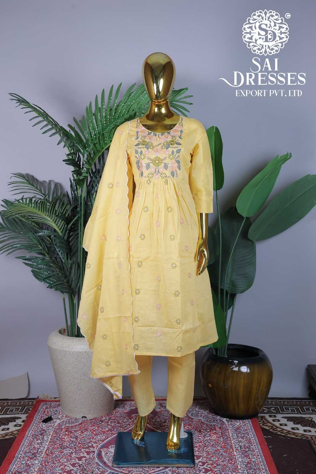 PASTEL YELLOW FLORAL EMBROIDERED DESIGNER SUIT WITH MATCHING DUPATTA