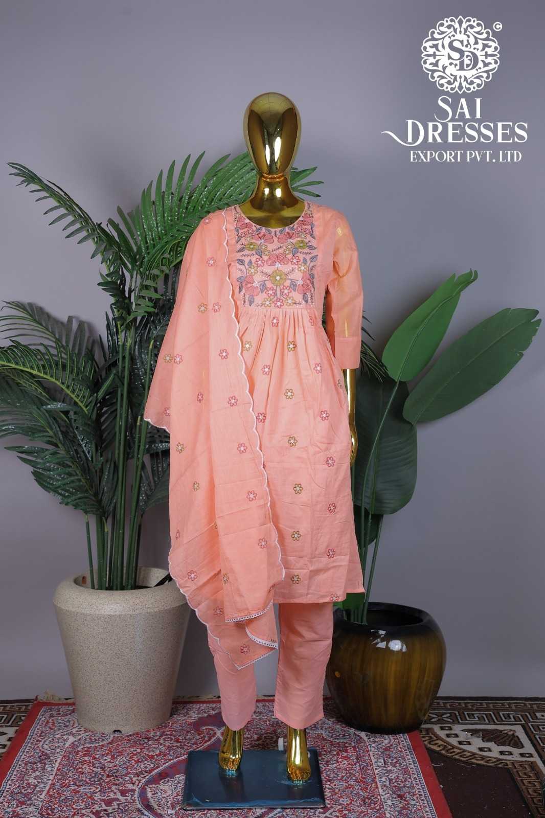 PEACH FLORAL EMBROIDERED DESIGNER SUIT WITH MATCHING DUPATTA