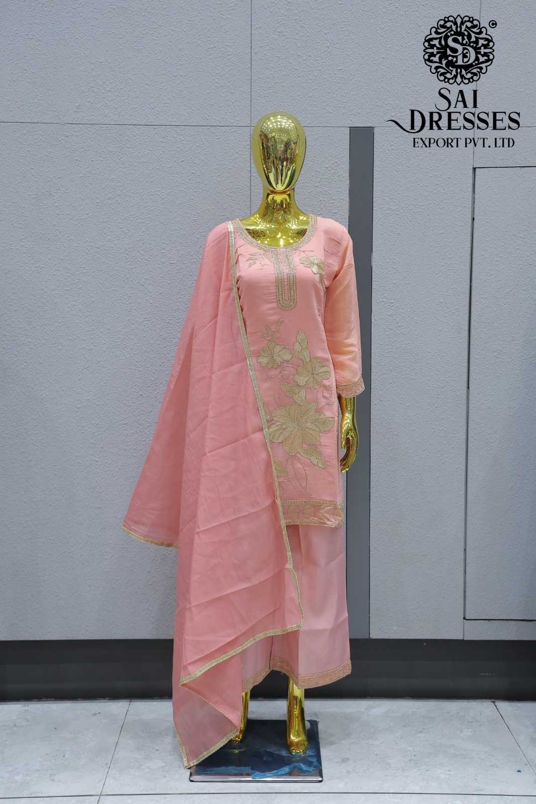 PEACH PINK ELEGANT SUIT WITH HEAVY FLORAL EMBROIDERY AND SOFT DUPATTA