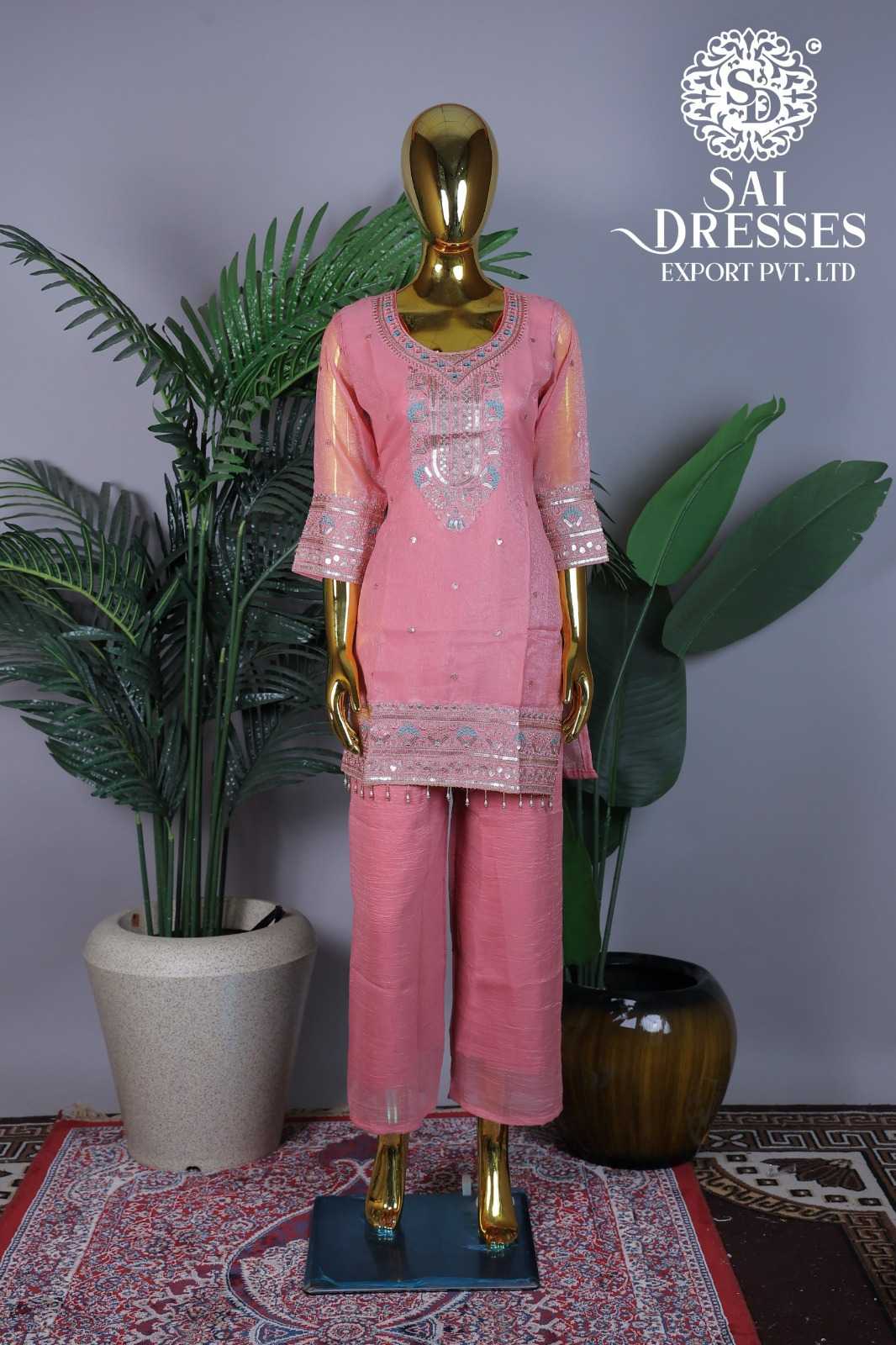 PEACH PINK EMBELLISHED KURTI WITH PANT SET