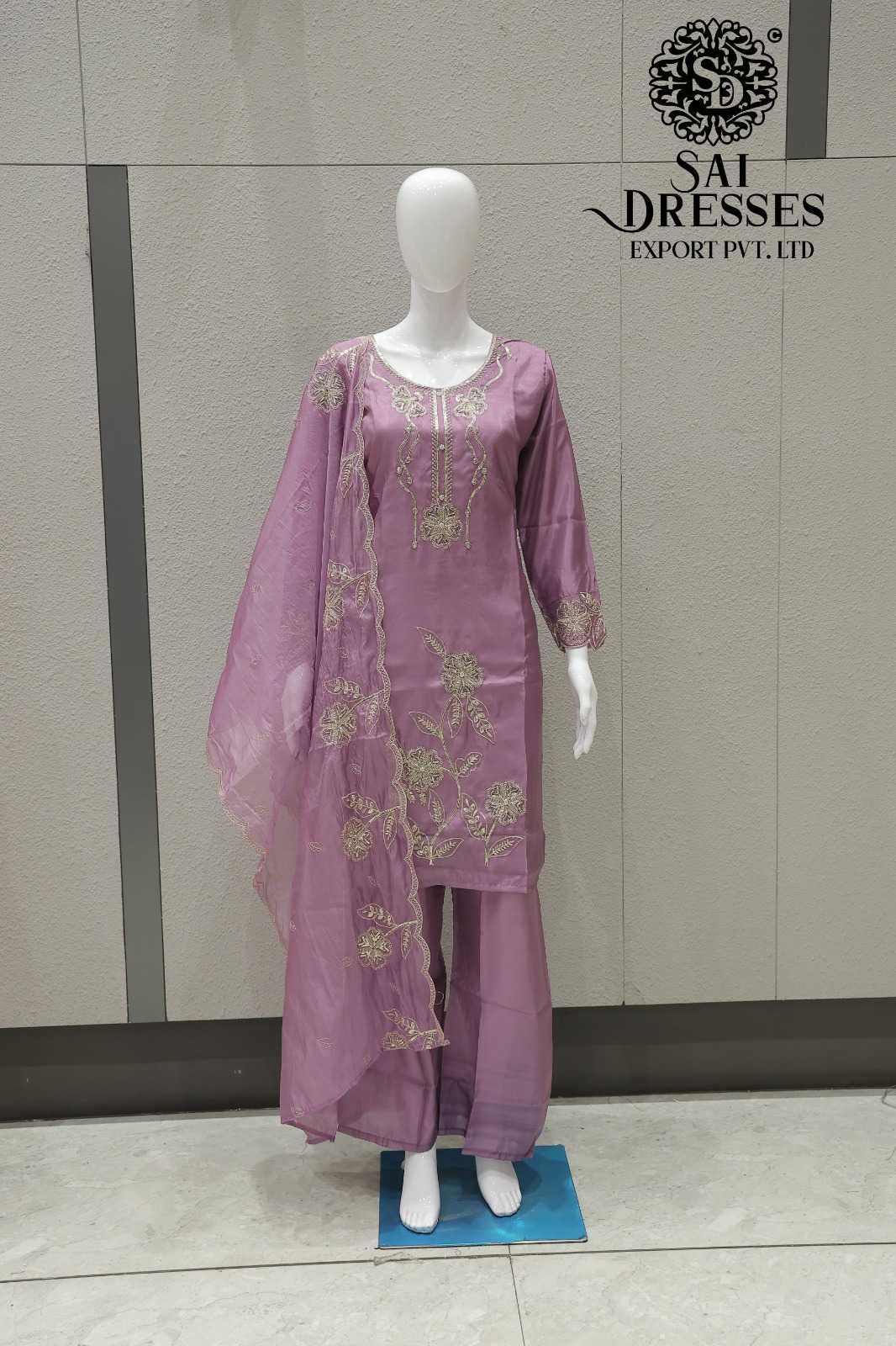 PINK GLASS ORGANZA DESIGNER SUIT WITH HEAVY EMBROIDERY WORK, MATCHING DUPATTA AND PALAZZO SET