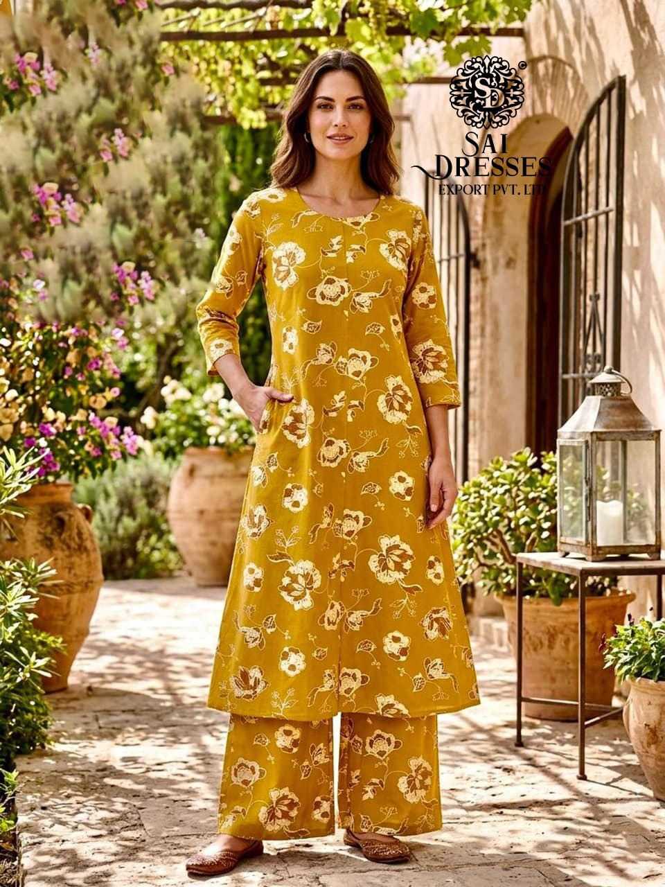 REYON DIGITAL PRINT FLORAL STRAIGHT KURTI WITH PALAZZO SET IN MUSTARD