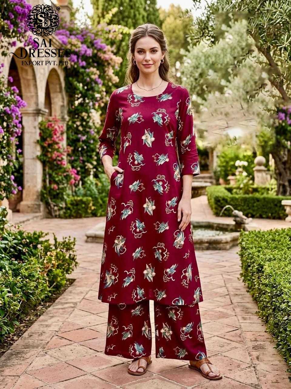 REYON DIGITAL PRINT STRAIGHT KURTI WITH PALAZZO SET IN WINE