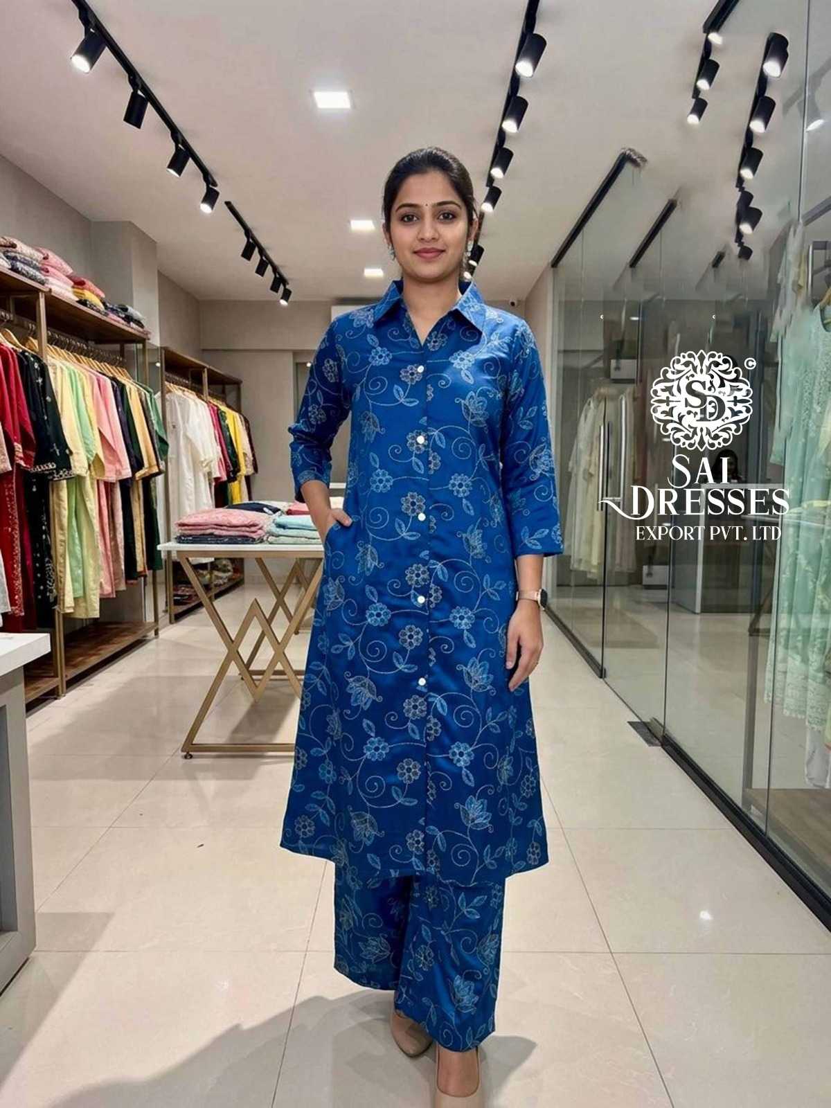 ROYAL BLUE LIVA REYON FLORAL PRINTED DESIGNER KURTI PALAZZO SET