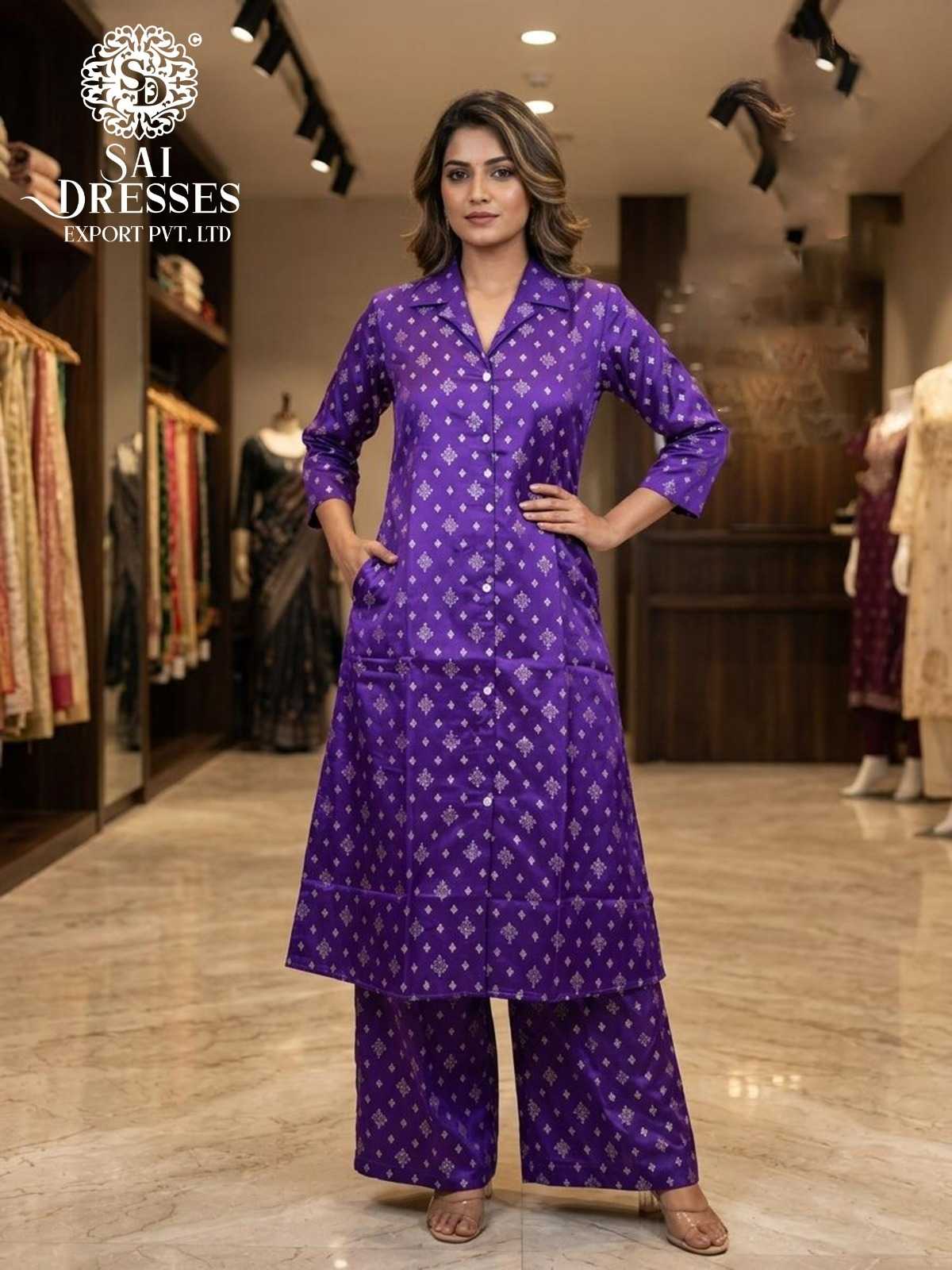 ROYAL PURPLE LIVA REYON PRINTED DESIGNER KURTI PALAZZO SET