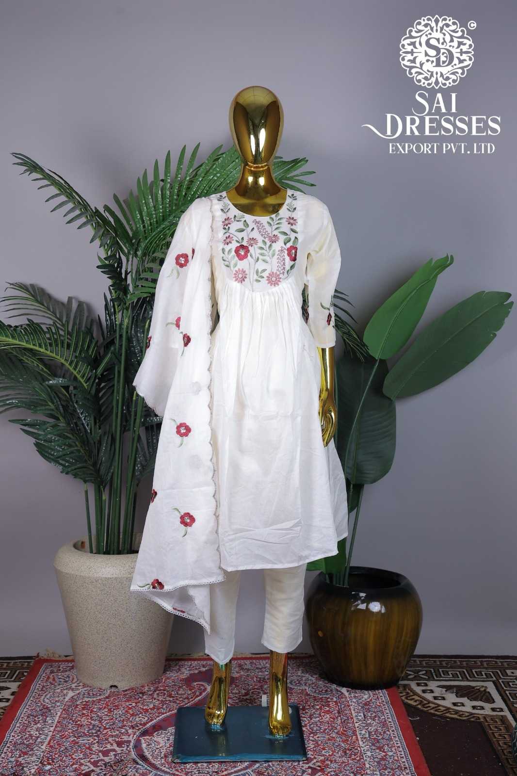 WHITE FLORAL EMBROIDERED DESIGNER SUIT WITH MATCHING DUPATTA