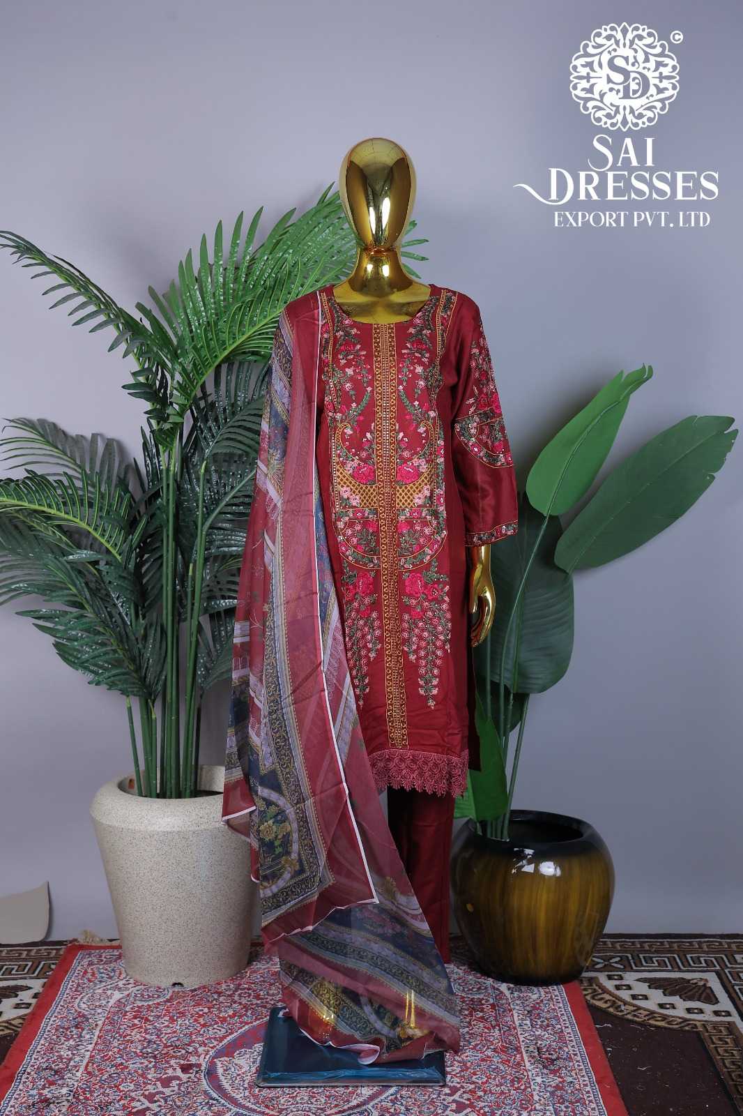 WINE MAROON ORNAMENTAL PRINTED DESIGNER STRAIGHT SUIT WITH DUPATTA