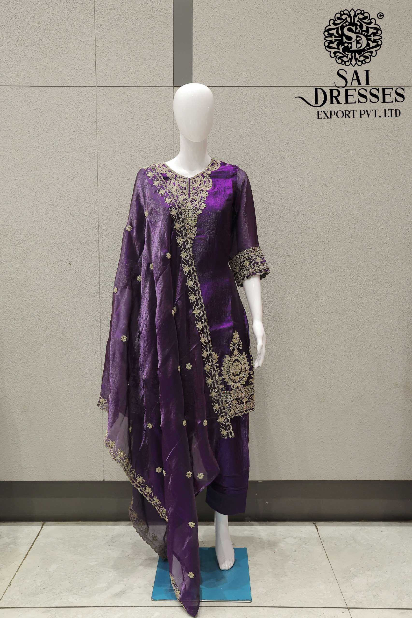 WOMEN’S FANDY FABRIC HEAVY EMBROIDERY WORK SALWAR SUIT WITH MATCHING DUPATTA IN ROYAL PURPLE