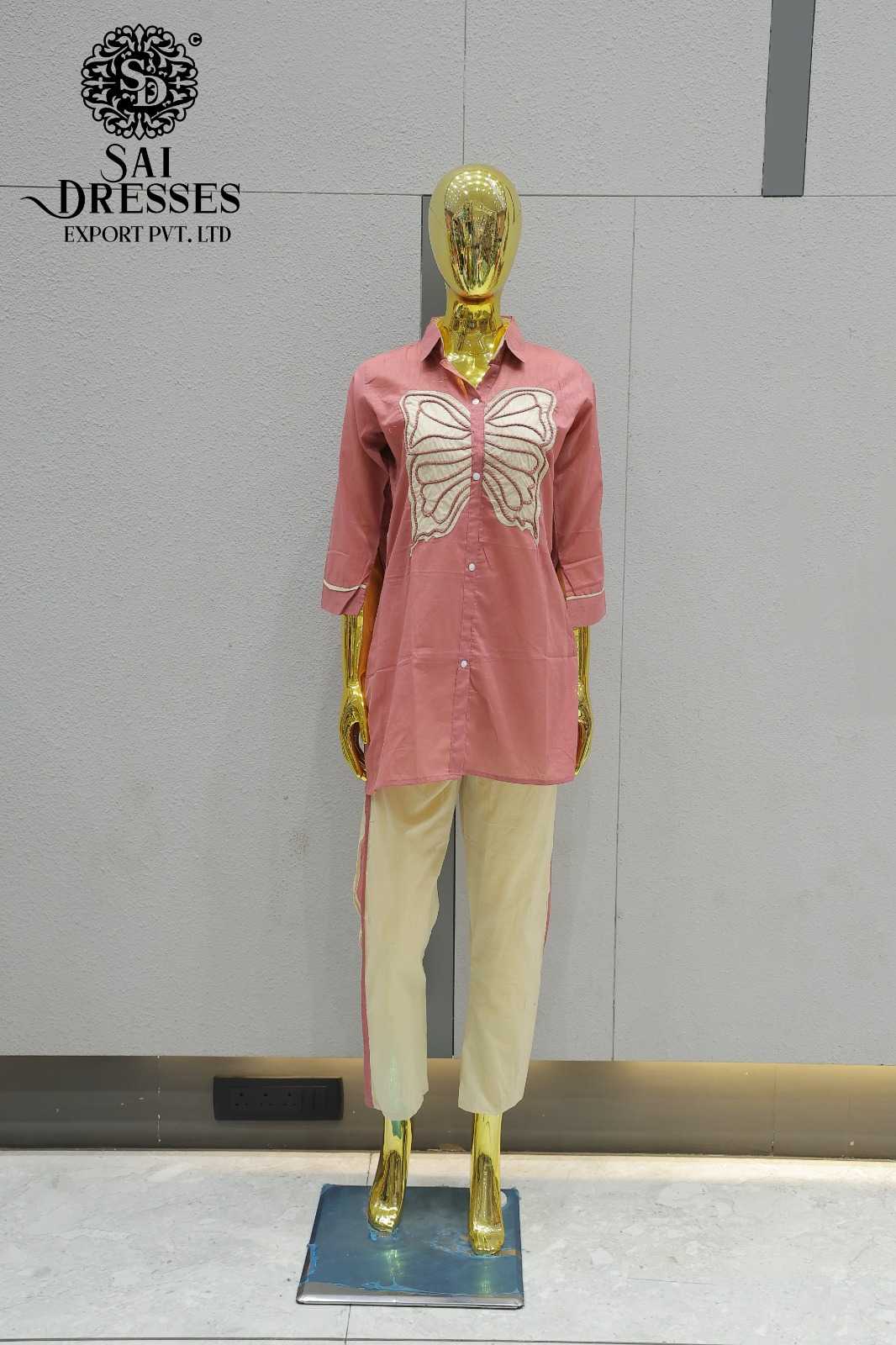 DUSTY PINK BUTTERFLY EMBROIDERED SHIRT STYLE CO-ORD SET