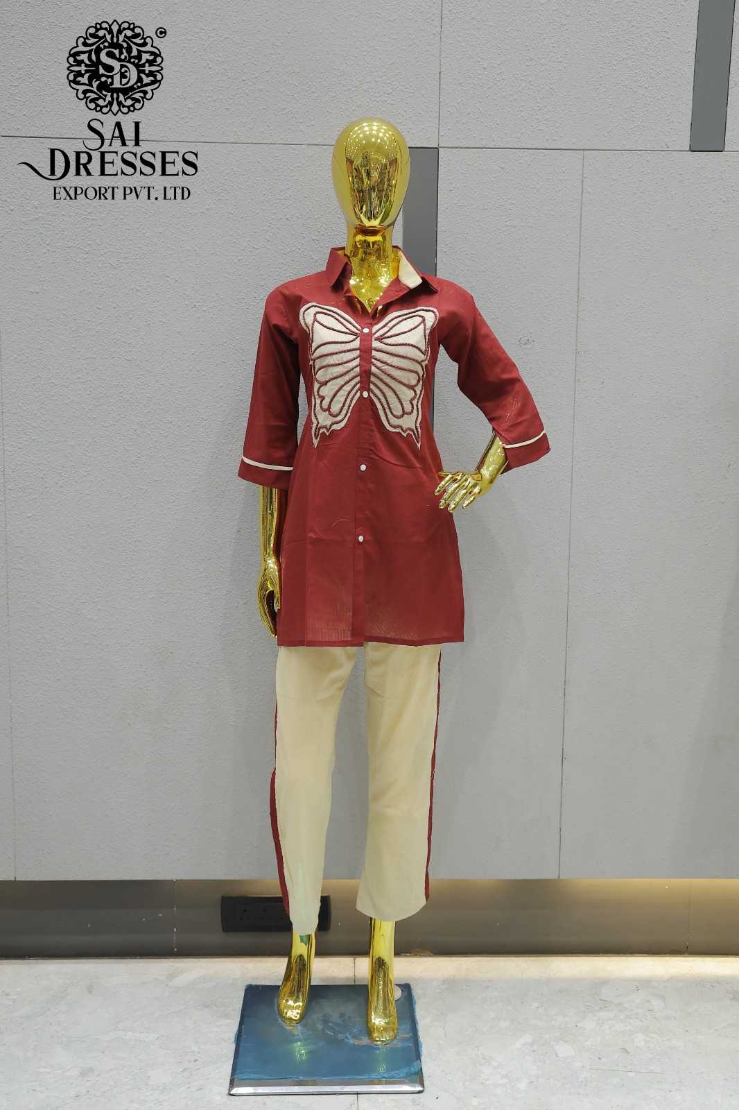 MAROON BUTTERFLY EMBROIDERED SHIRT STYLE CO-ORD SET