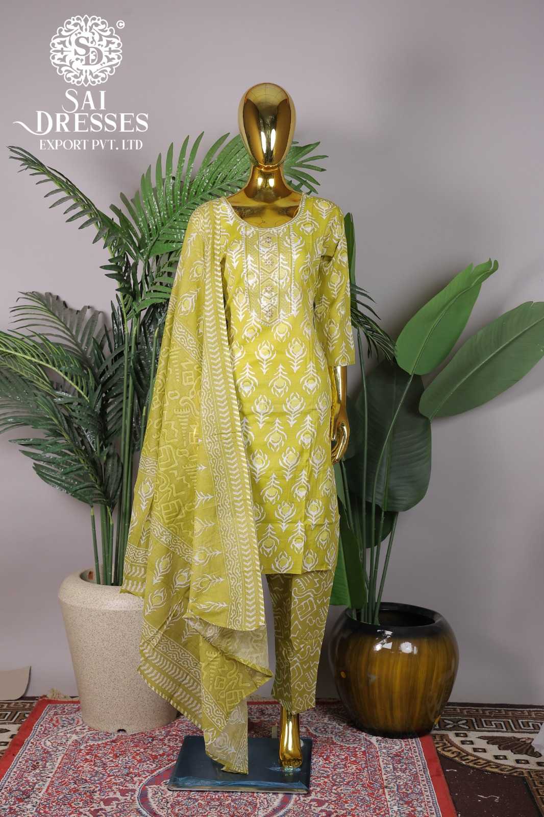MUSTARD YELLOW PRINTED SUIT WITH MATCHING DUPATTA AND PANT SET
