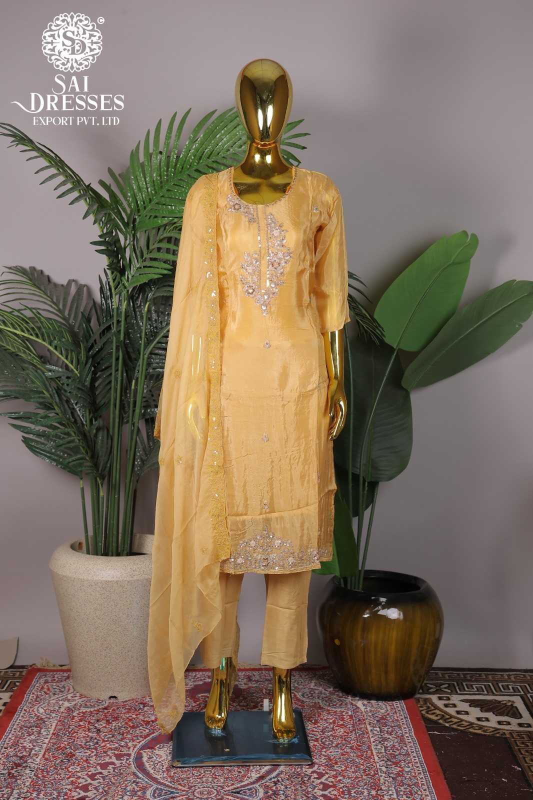 PEACH SUIT WITH HEAVY WORK AND MATCHING DUPATTA PANT SET