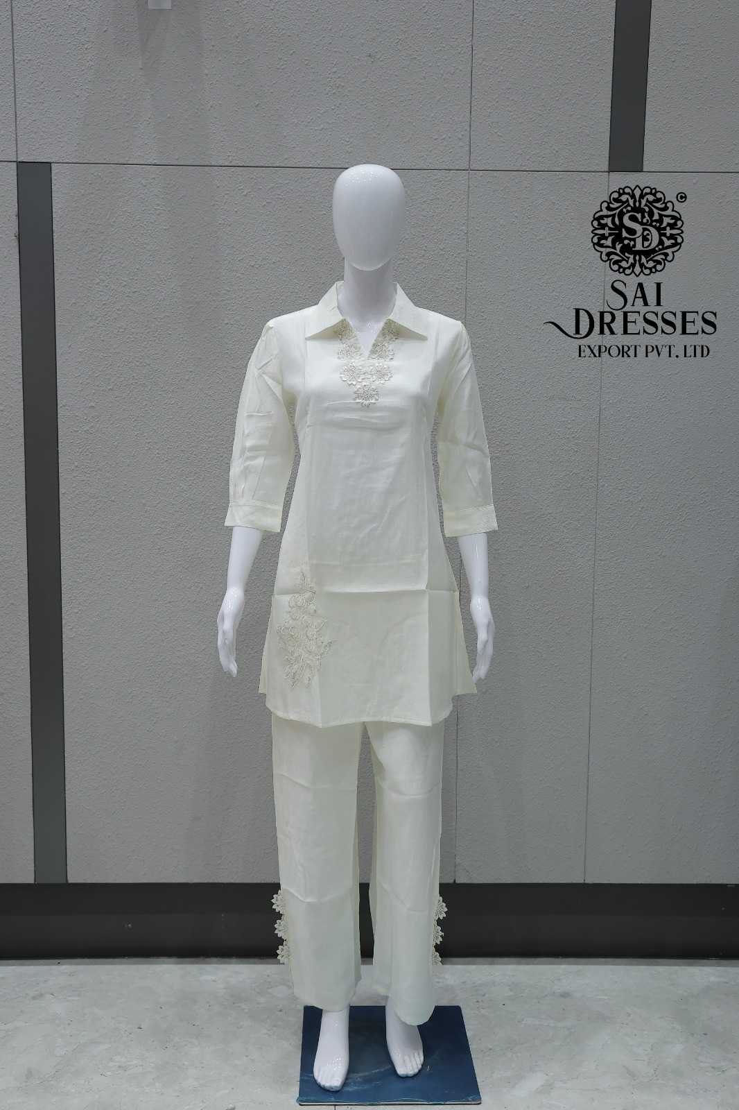 PURE WHITE ELEGANT CO-ORD SET WITH PREMIUM FLOWER HANDWORK DESIGN