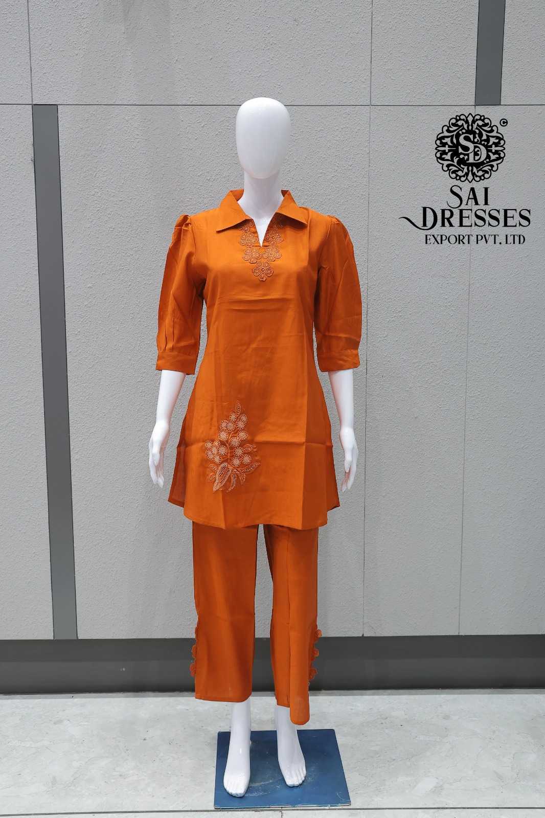 RUST ORANGE PARTY WEAR CO-ORD SET WITH EMBROIDERED DETAILING