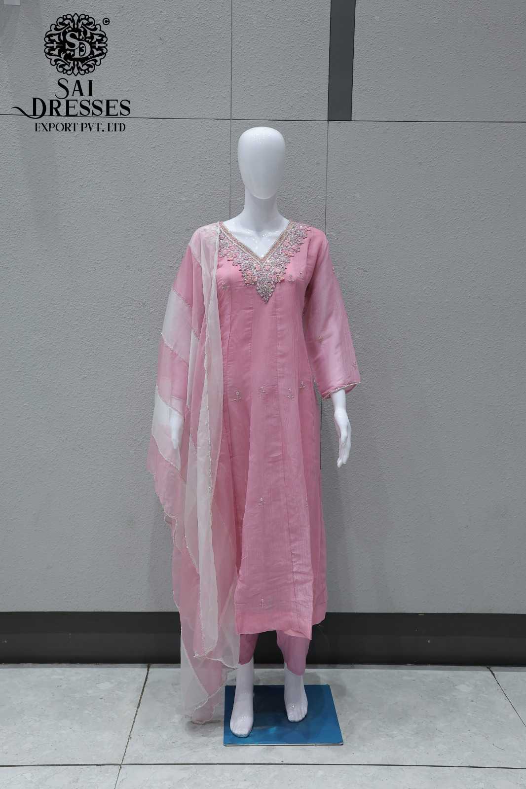 BABY PINK EMBROIDERED KURTI WITH PATIALA BOTTOM AND SOFT DUPATTA SET