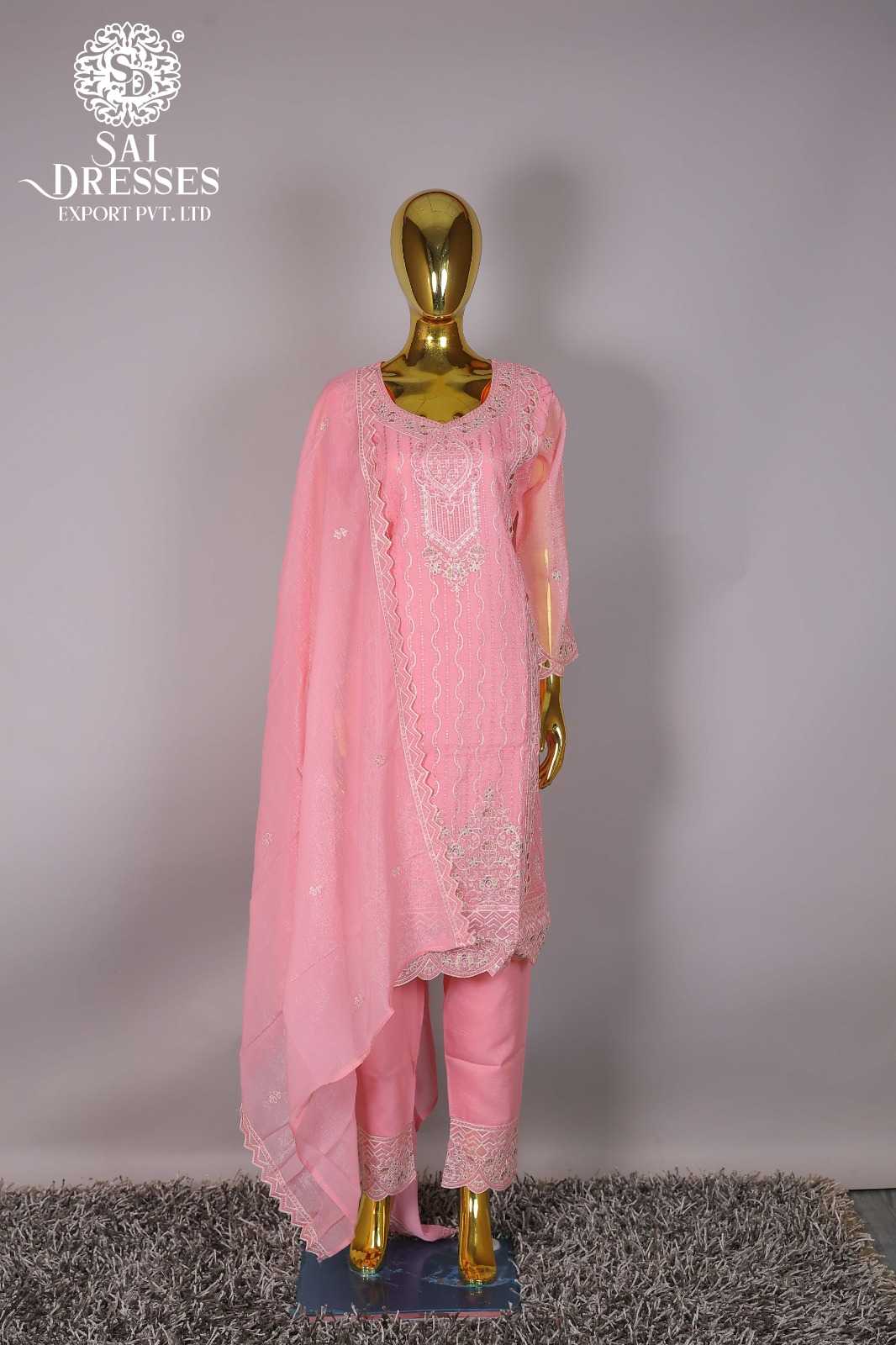 BABY PINK EMBROIDERED PRINT PAKISTANI SUIT SET WITH DUPATTA