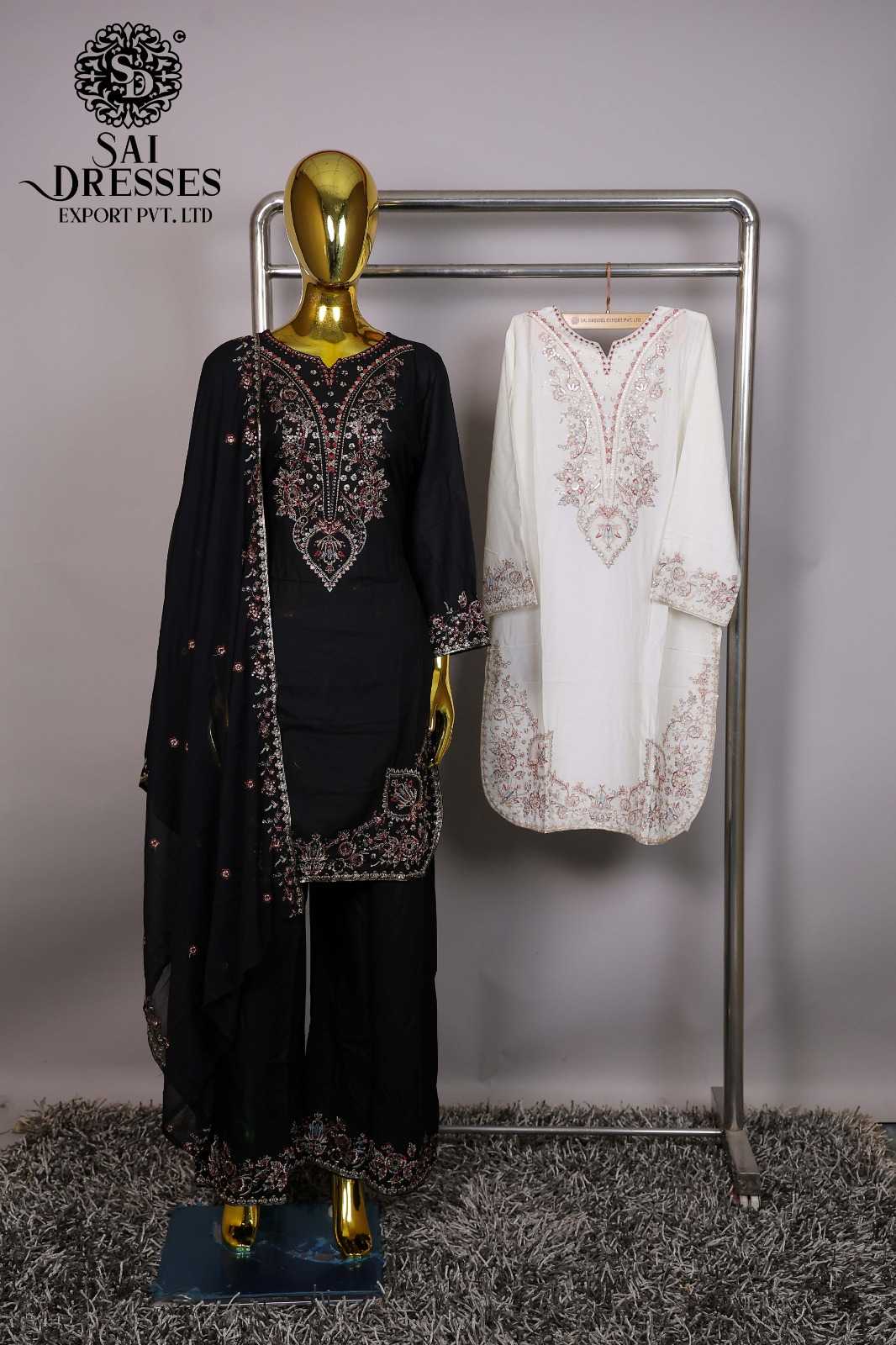 BLACK HEAVY EMBROIDERED PRINT PAKISTANI SUIT SET WITH DUPATTA FOR WOMEN