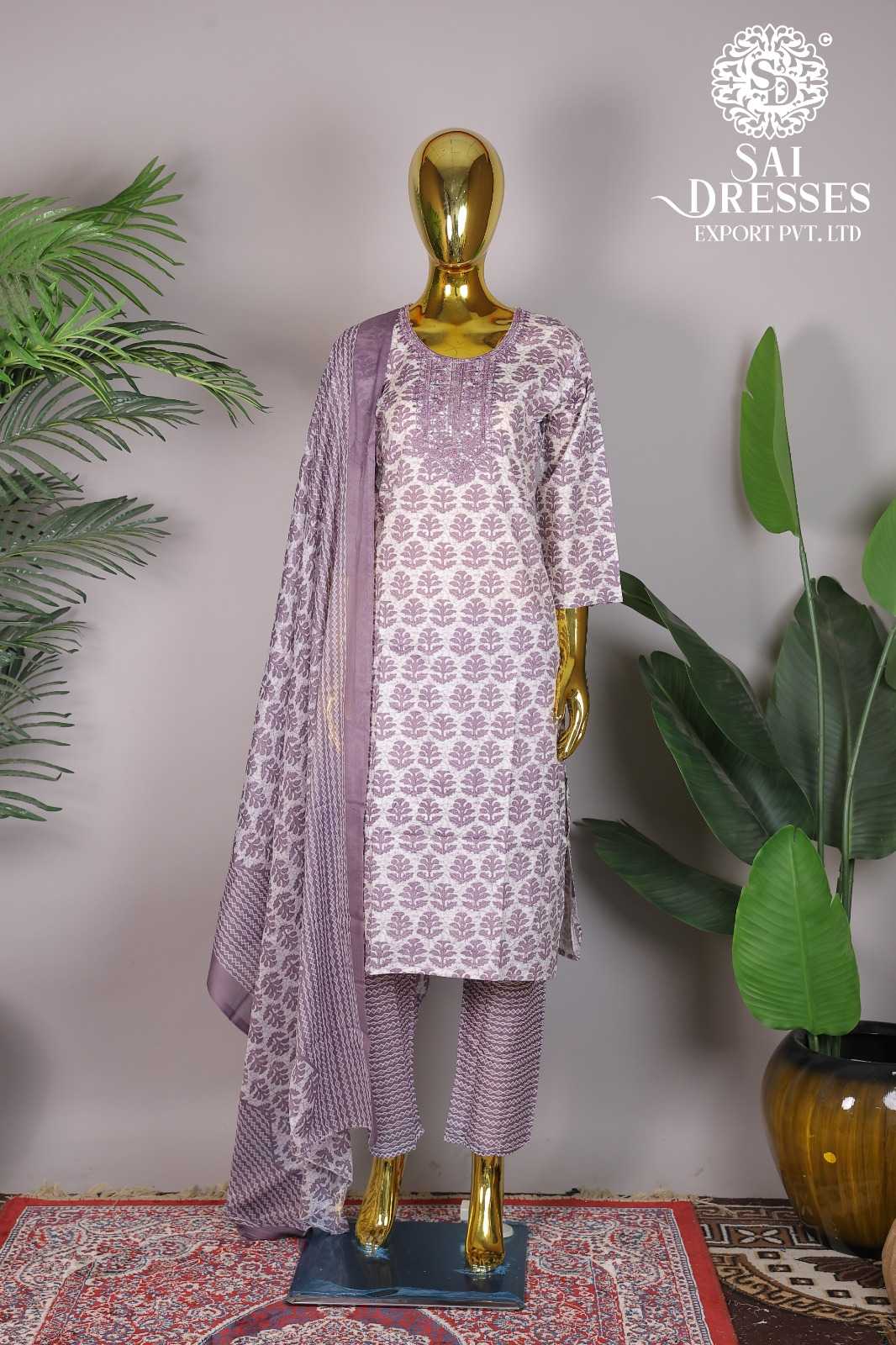LAVENDER FLORAL PRINTED KURTI WITH PRINTED PANT AND DUPATTA SUIT SET