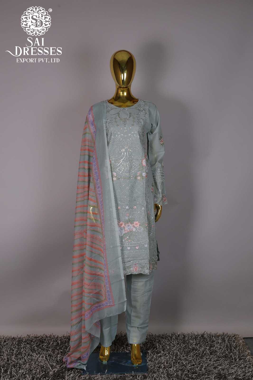 PASTEL GREEN EMBROIDERED PRINT DESIGNER SUIT SET WITH DUPATTA