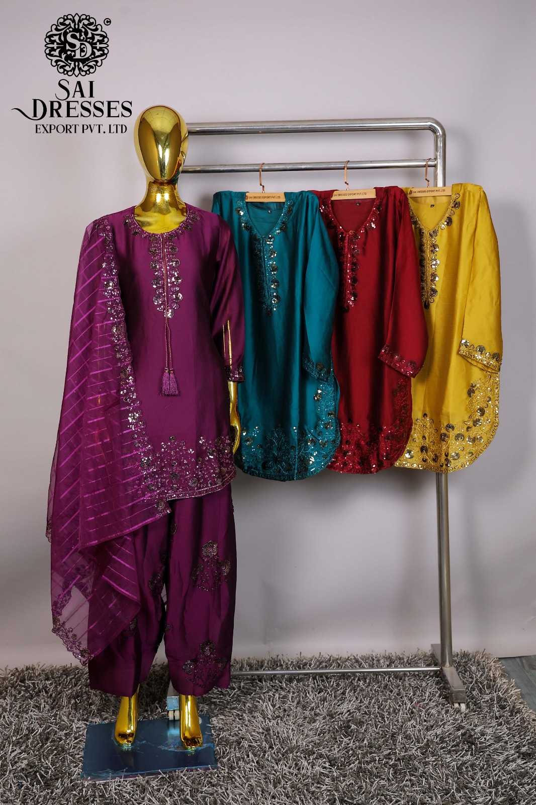 WOMEN'S MAGENTA MIRROR WORK KURTA WITH PATIALA PANT AND DUPATTA SET