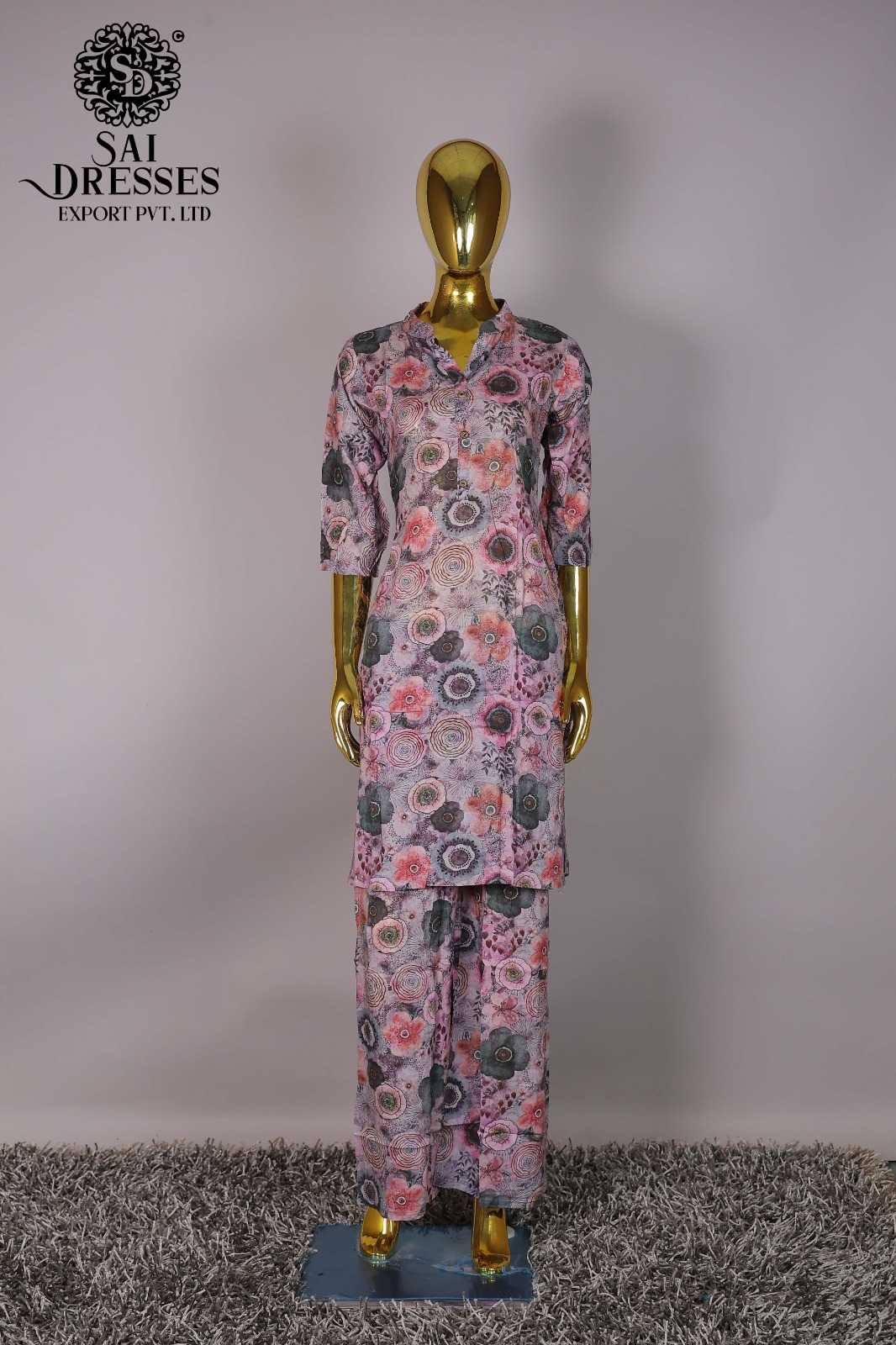WOMEN'S PINK ABSTRACT FLORAL PRINT CASUAL WEAR KURTI PANT CO-ORD SET