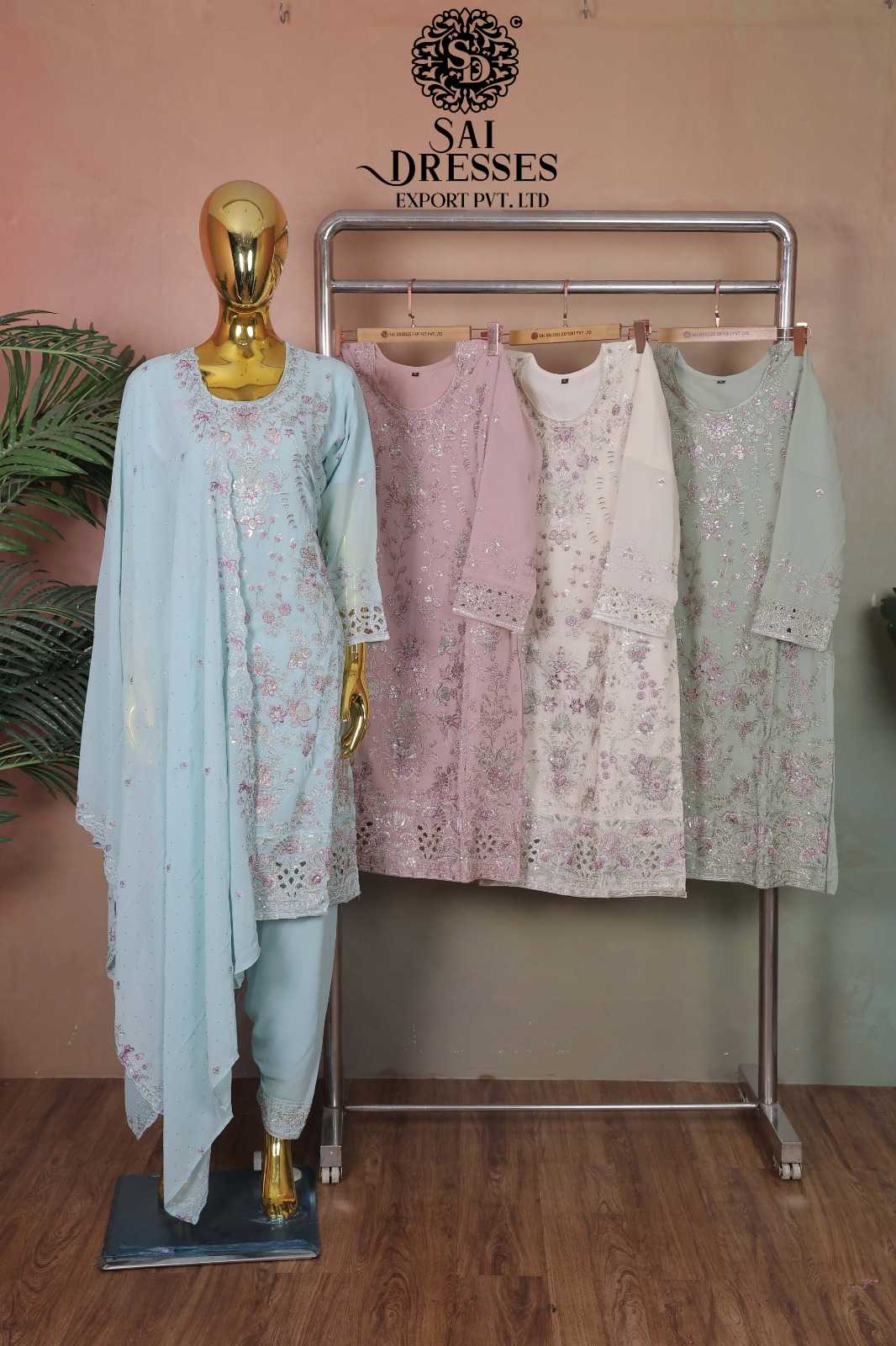 BABY BLUE HEAVY EMBROIDERED PARTY WEAR KURTA PANT DUPATTA SET