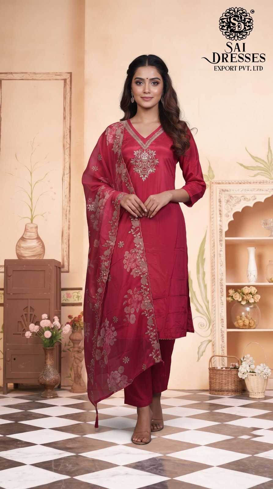 PREMIUM FLORAL EMBROIDERED STRAIGHT KURTA WITH PANT & DUPATTA SET