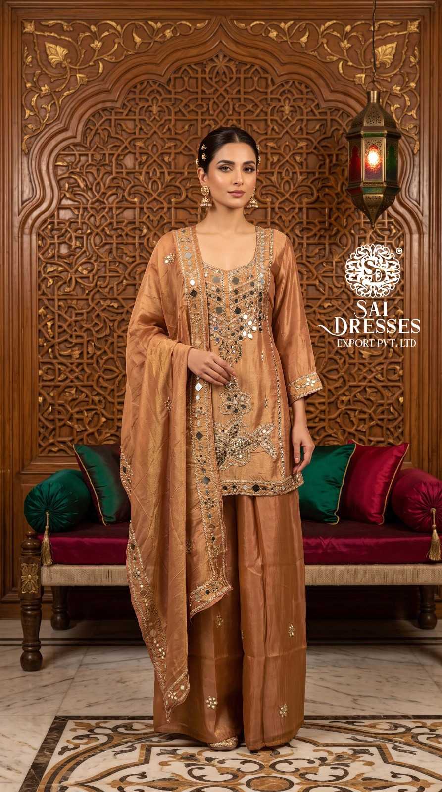 PREMIUM MIRROR EMBROIDERED KURTA PALAZZO WITH DUPATTA SET