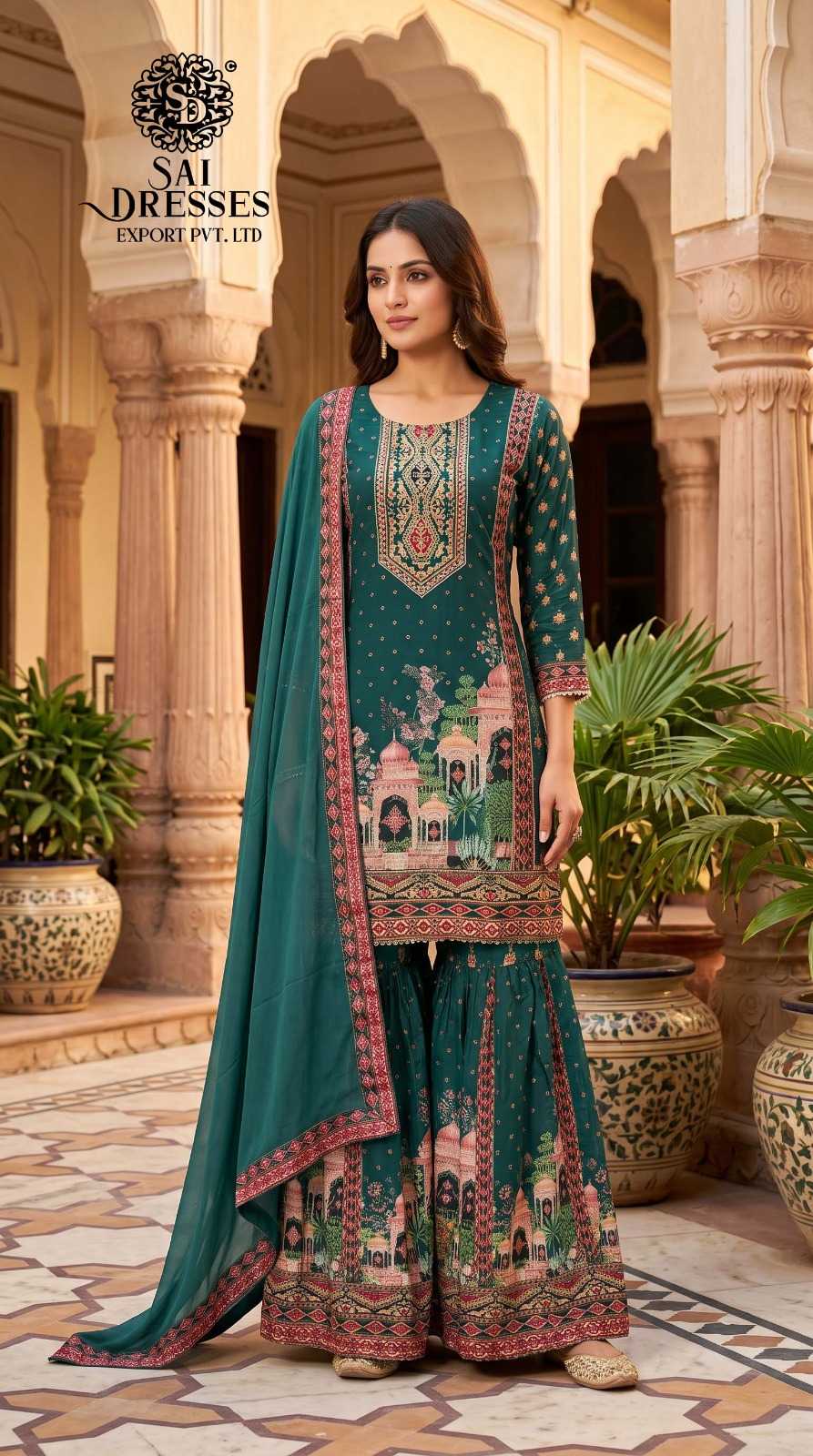 PREMIUM PALACE DIGITAL PRINT KURTA WITH SHARARA & DUPATTA SET