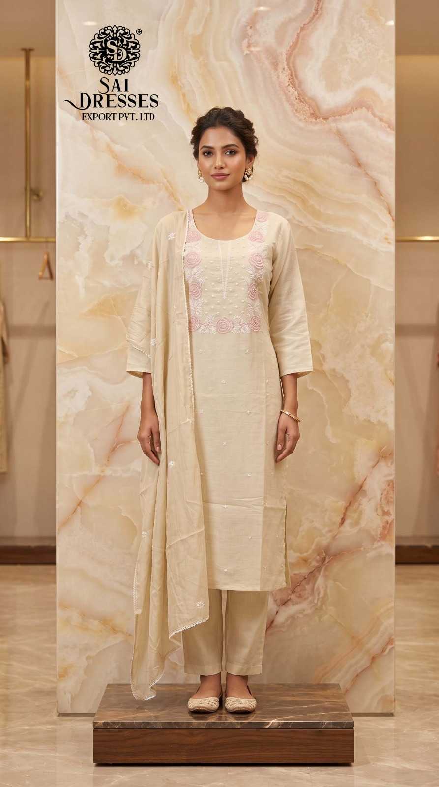 ELEGANT FLORAL NECK EMBROIDERED STRAIGHT KURTA WITH MATCHING PANT AND MINIMAL DUPATTA SET